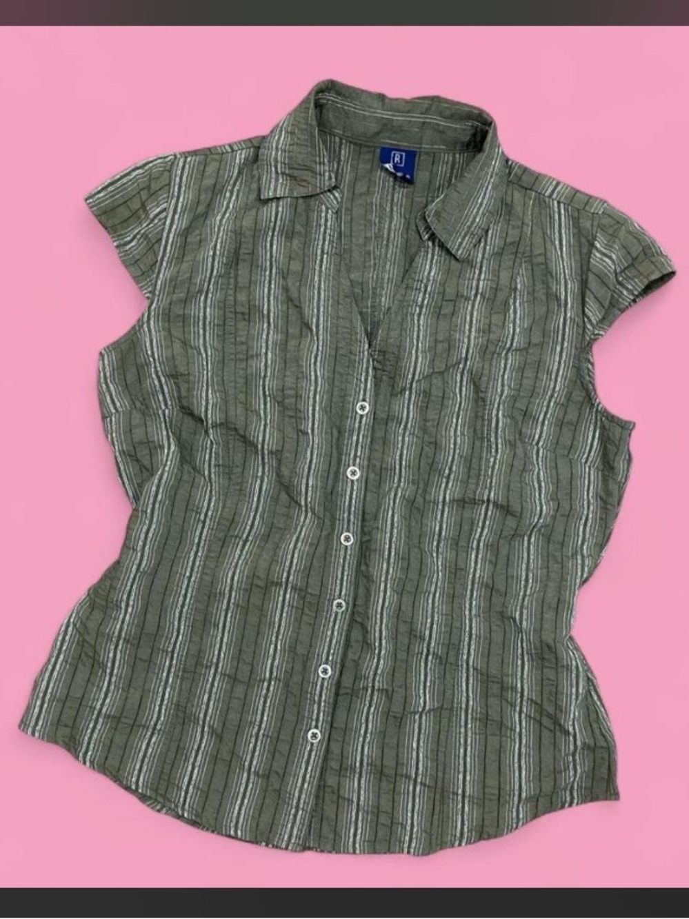 Y2K KHAKI GRUNGE BUTTON UP